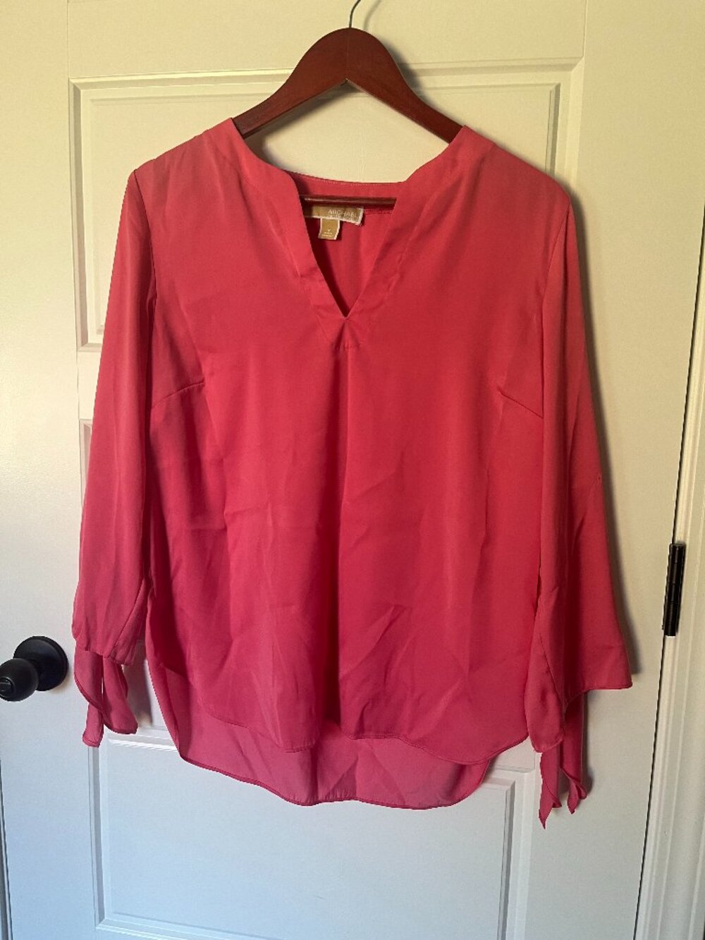 Michael Kors bright pink split-neck blouse